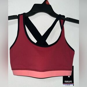 4 Laps Fourlaps Infinity Sports Bra Red Velvet Strawberry Black Medium NWT $68